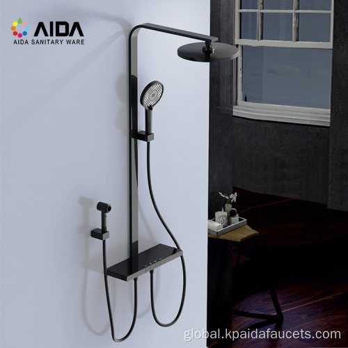 China Matte Black Bathroom Wall Mounted Thermostatic Hot Cold Brass Mixer 2022 Luxury Shower Faucet Set rain Incorporated Supplier